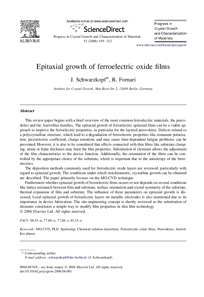 Epitaxial growth of ferroelectric oxide films