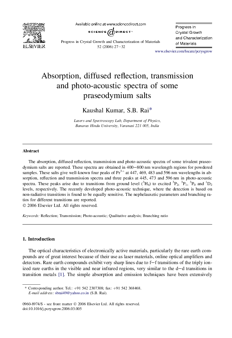 Absorption, diffused reflection, transmission and photo-acoustic spectra of some praseodymium salts