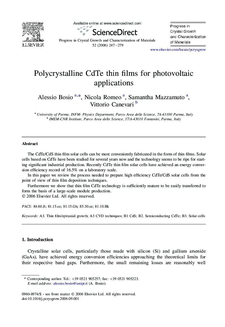 Polycrystalline CdTe thin films for photovoltaic applications