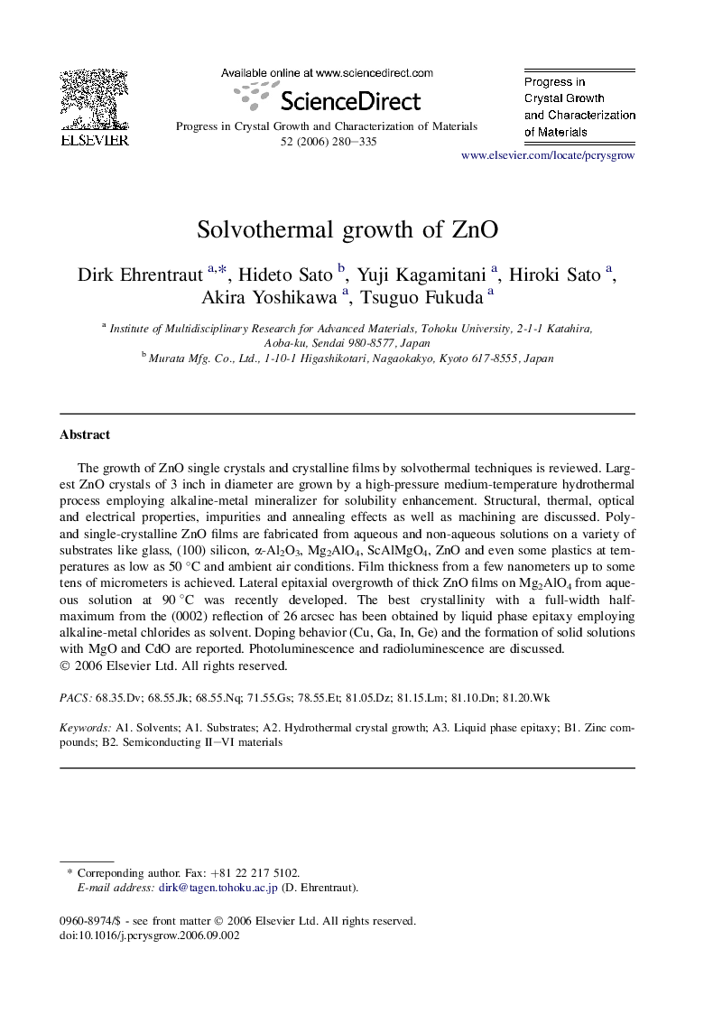 Solvothermal growth of ZnO