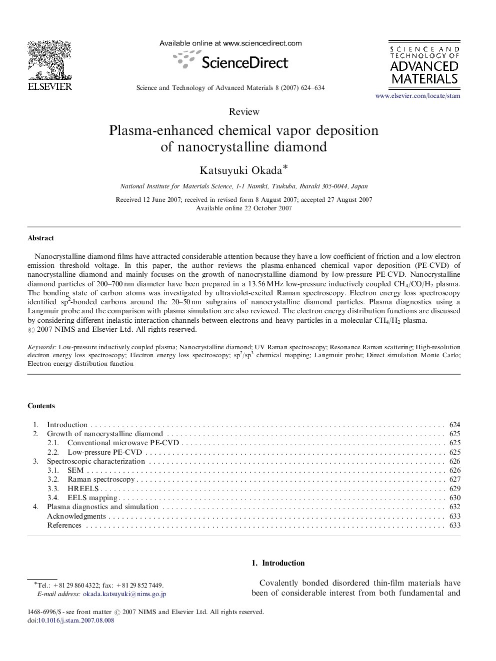 عکس صفحه اول مقاله: Plasma-enhanced chemical vapor deposition of nanocrystalline diamond Plasma-enhanced chemical vapor deposition of nanocrystalline diamond