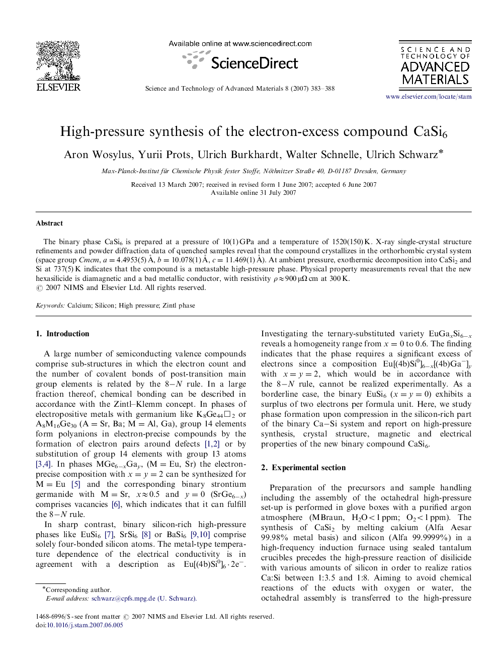 High-pressure synthesis of the electron-excess compound CaSi6