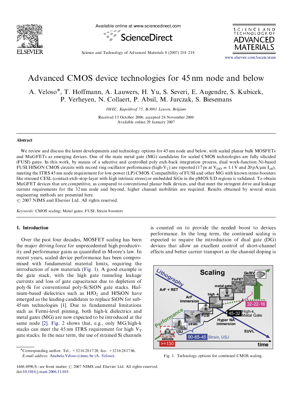 Advanced CMOS device technologies for 45Â nm node and below