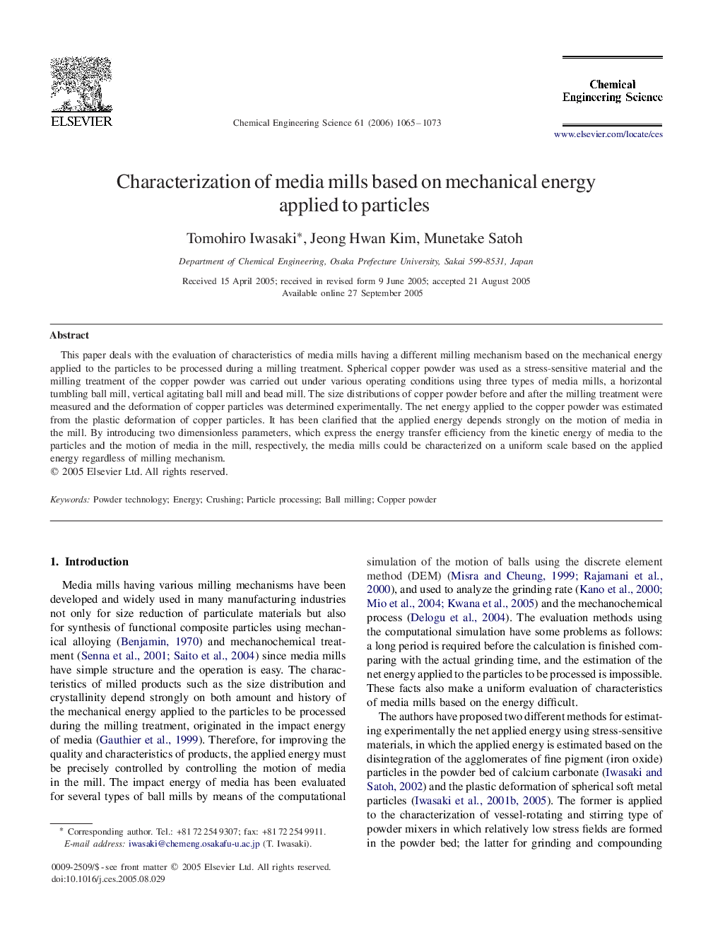 Characterization of media mills based on mechanical energy applied to particles