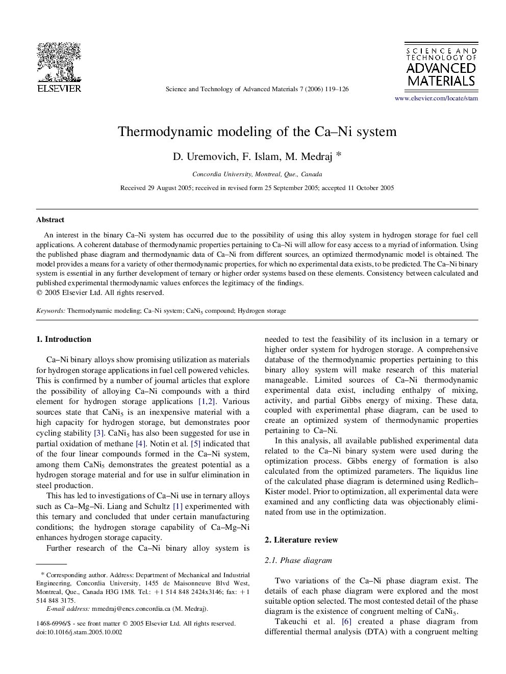 Thermodynamic modeling of the Ca-Ni system