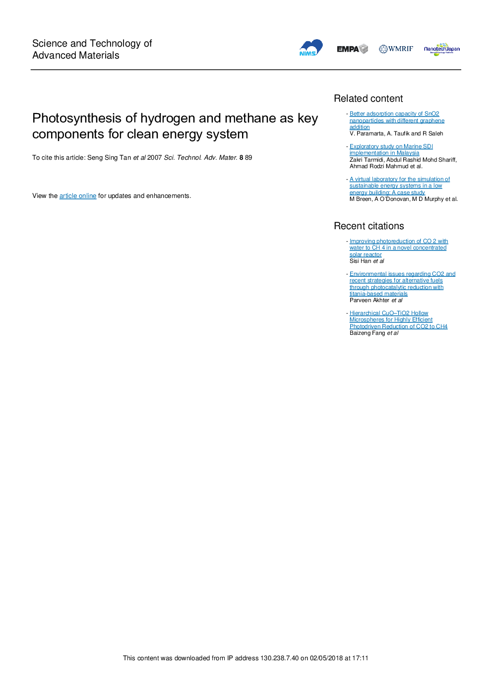 Photosynthesis of hydrogen and methane as key components for clean energy system