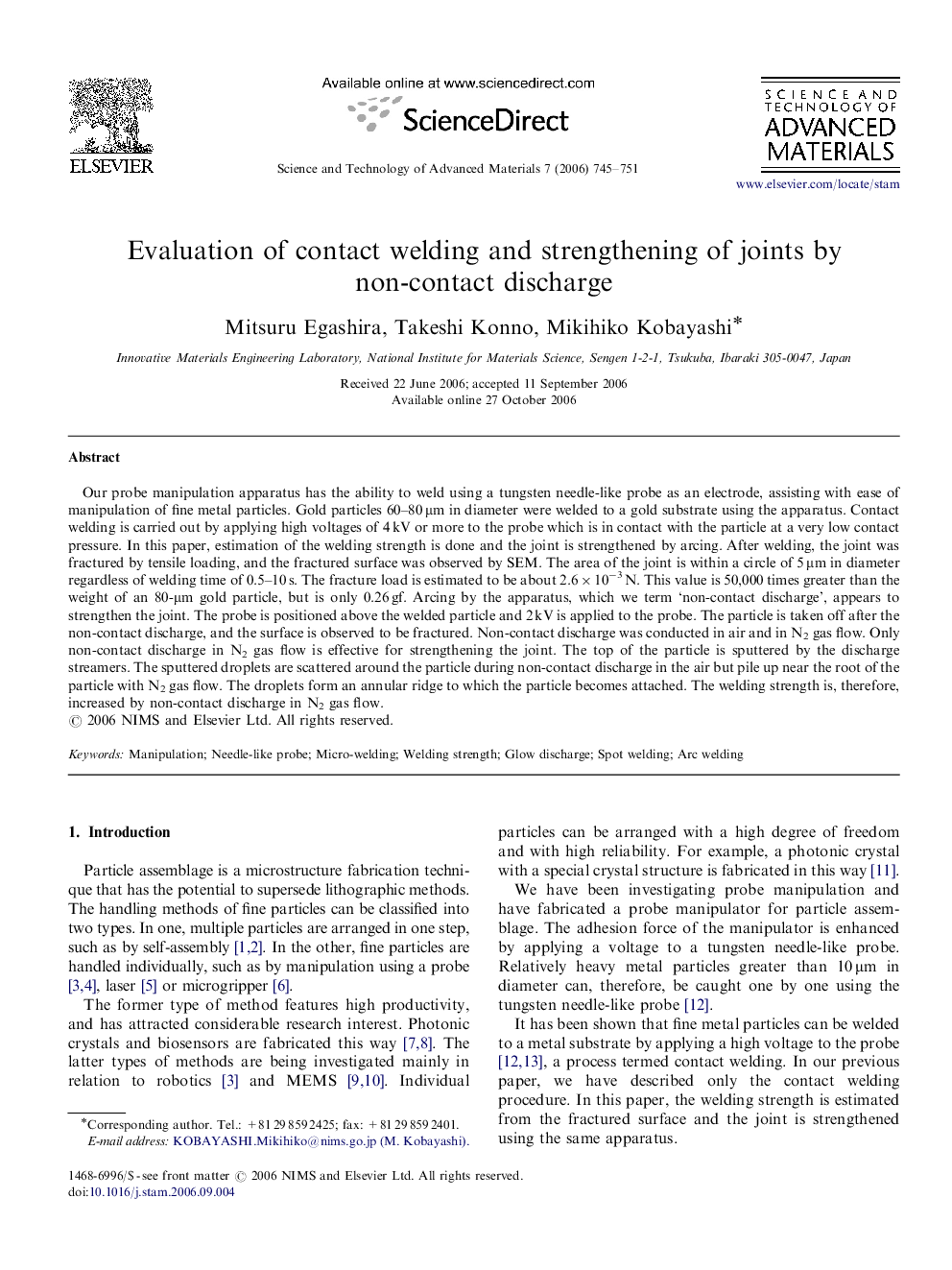 Evaluation of contact welding and strengthening of joints by non-contact discharge