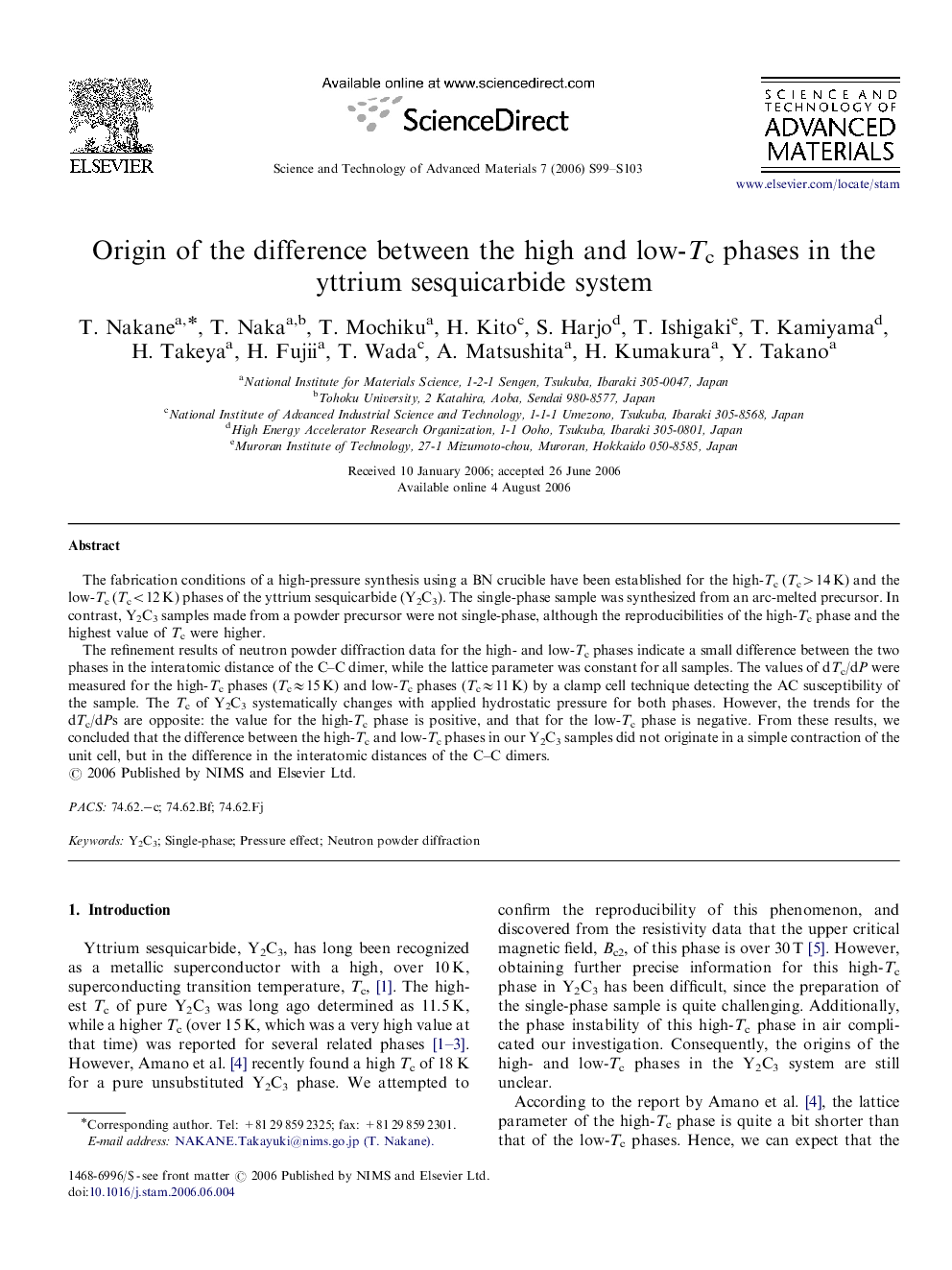 Origin of the difference between the high and low-Tc phases in the yttrium sesquicarbide system