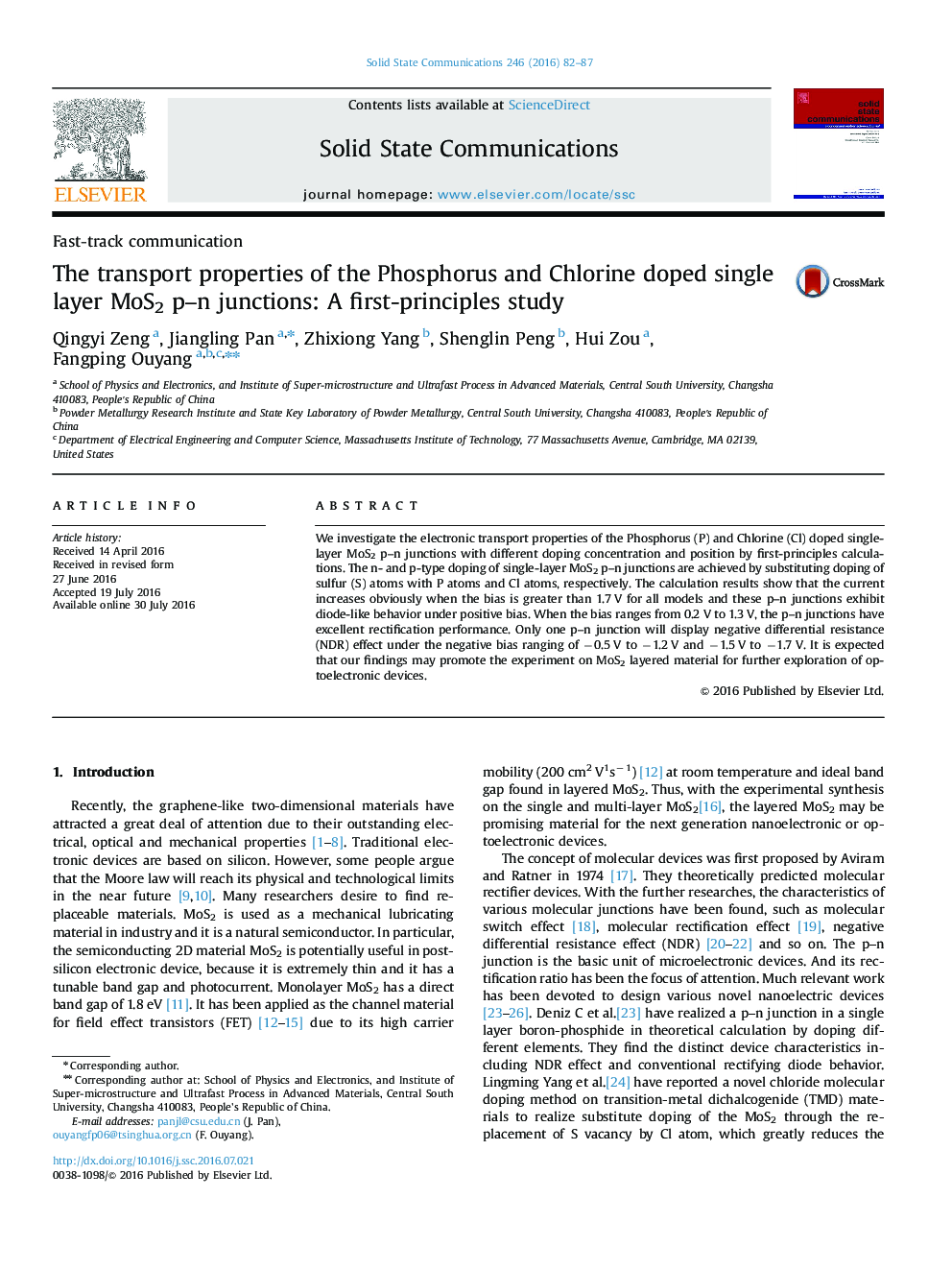The transport properties of the Phosphorus and Chlorine doped single layer MoS2 p–n junctions: A first-principles study