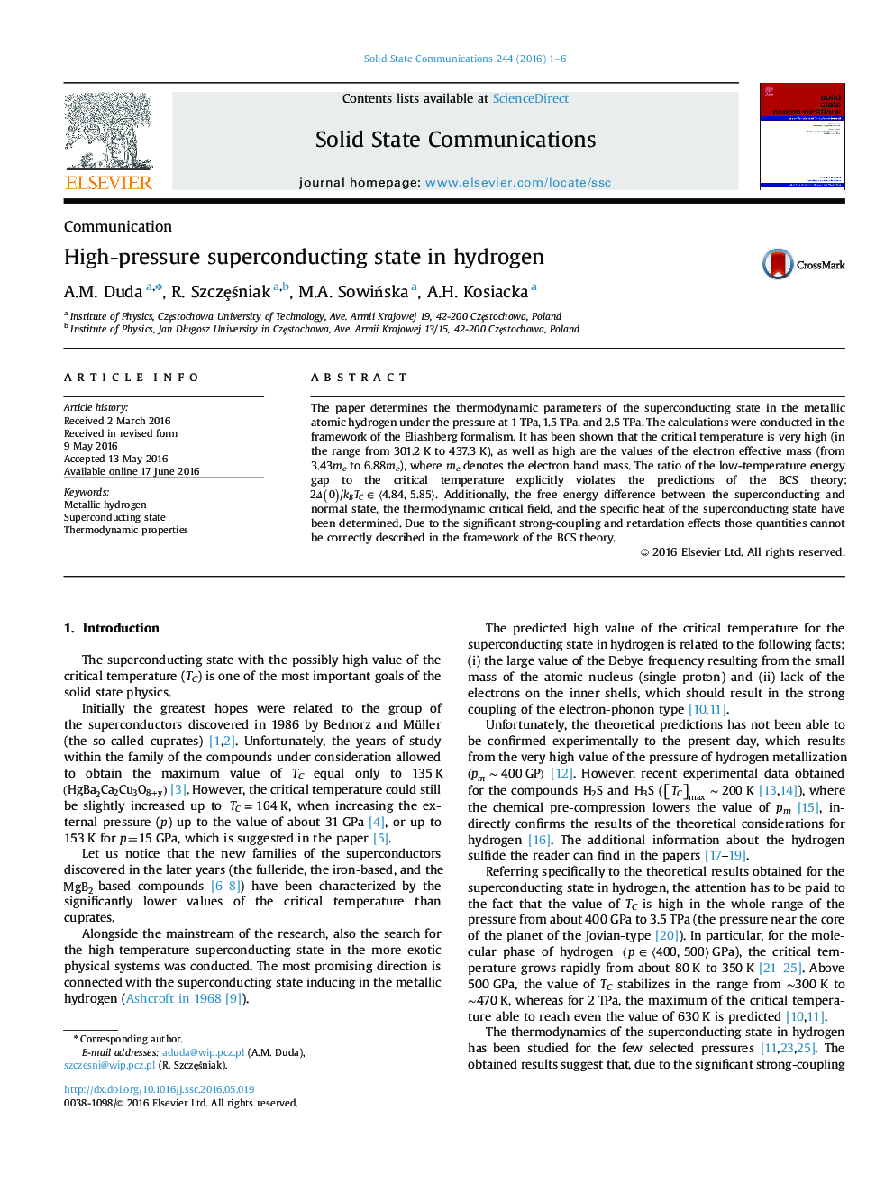 High-pressure superconducting state in hydrogen