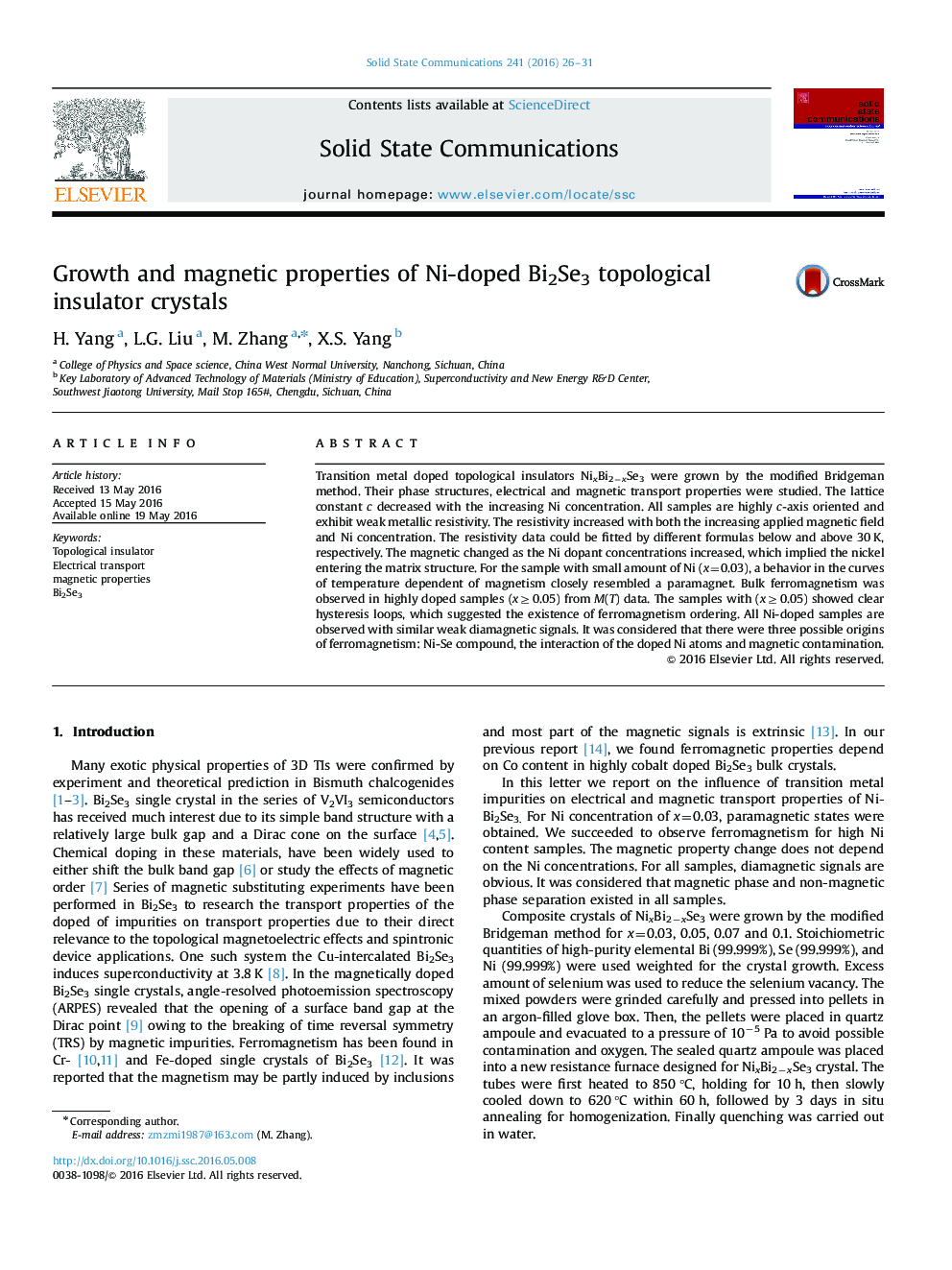 Growth and magnetic properties of Ni-doped Bi2Se3 topological insulator crystals