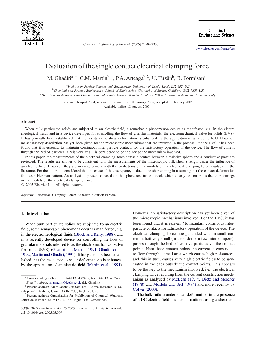 Evaluation of the single contact electrical clamping force