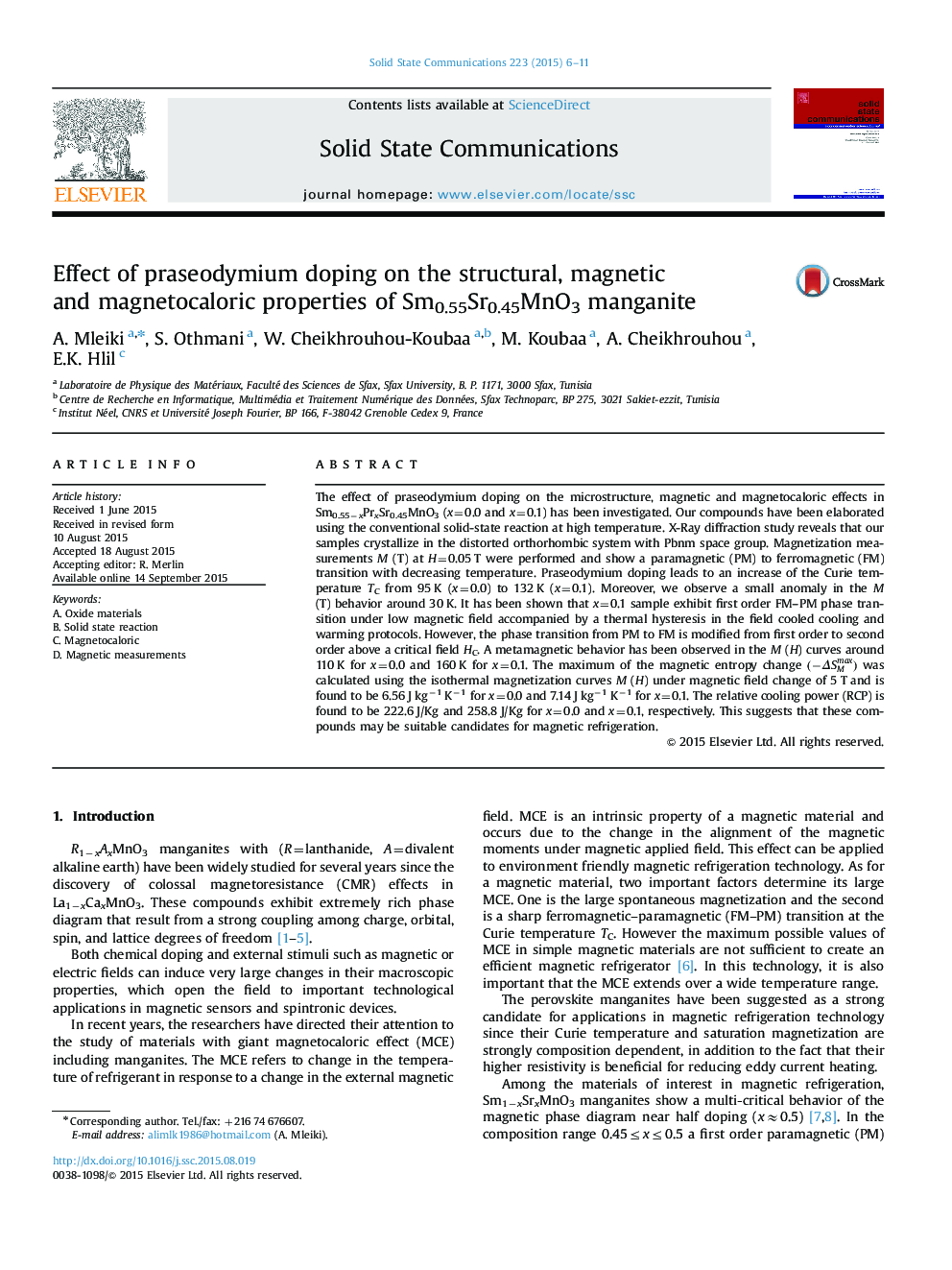 Effect of praseodymium doping on the structural, magnetic and magnetocaloric properties of Sm0.55Sr0.45MnO3 manganite