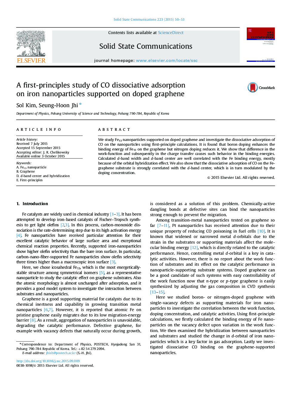 A first-principles study of CO dissociative adsorption on iron nanoparticles supported on doped graphene