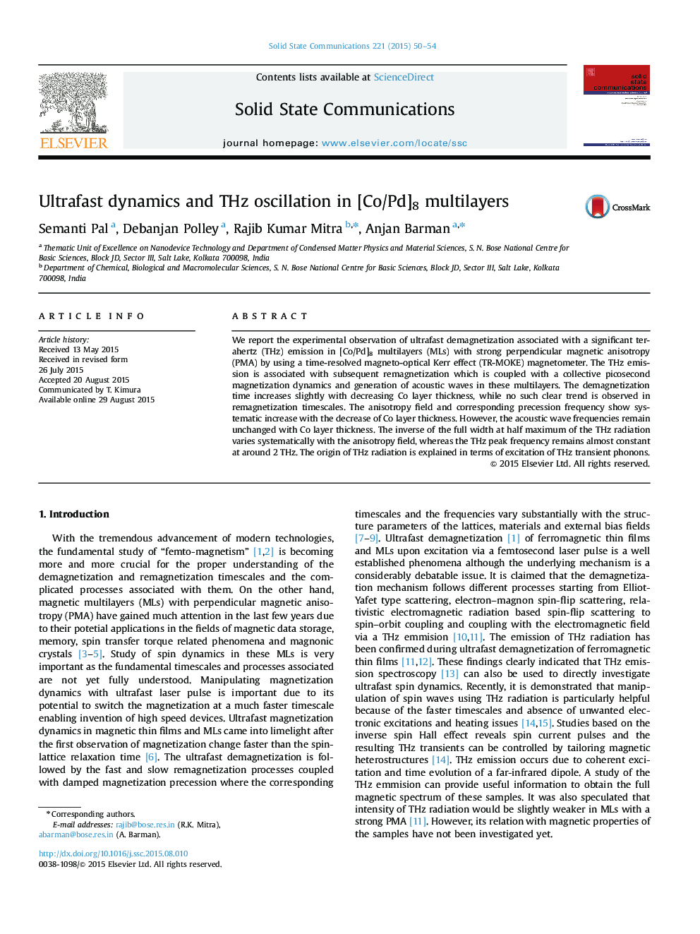 Ultrafast dynamics and THz oscillation in [Co/Pd]8 multilayers