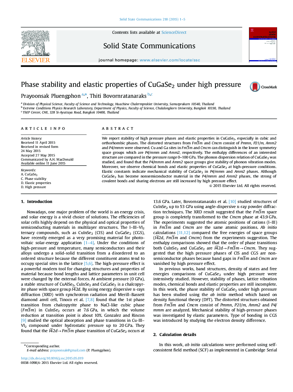 Phase stability and elastic properties of CuGaSe2 under high pressure