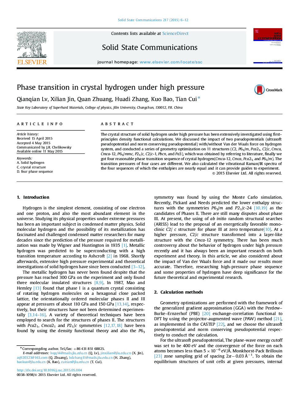 Phase transition in crystal hydrogen under high pressure