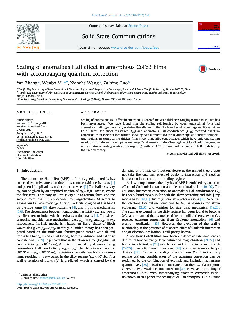 Scaling of anomalous Hall effect in amorphous CoFeB films with accompanying quantum correction