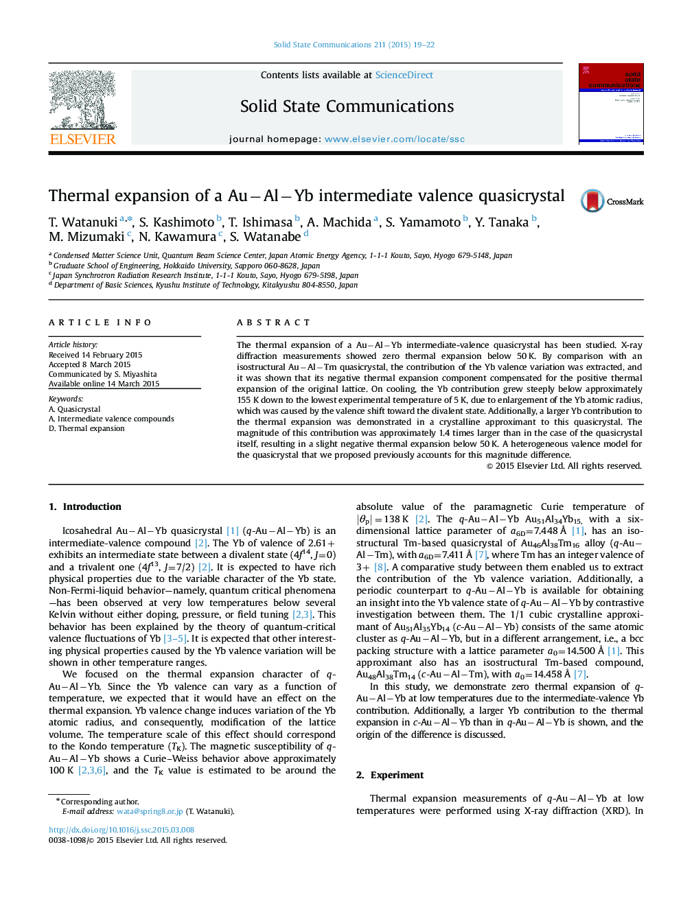 Thermal expansion of a AuâAlâYb intermediate valence quasicrystal