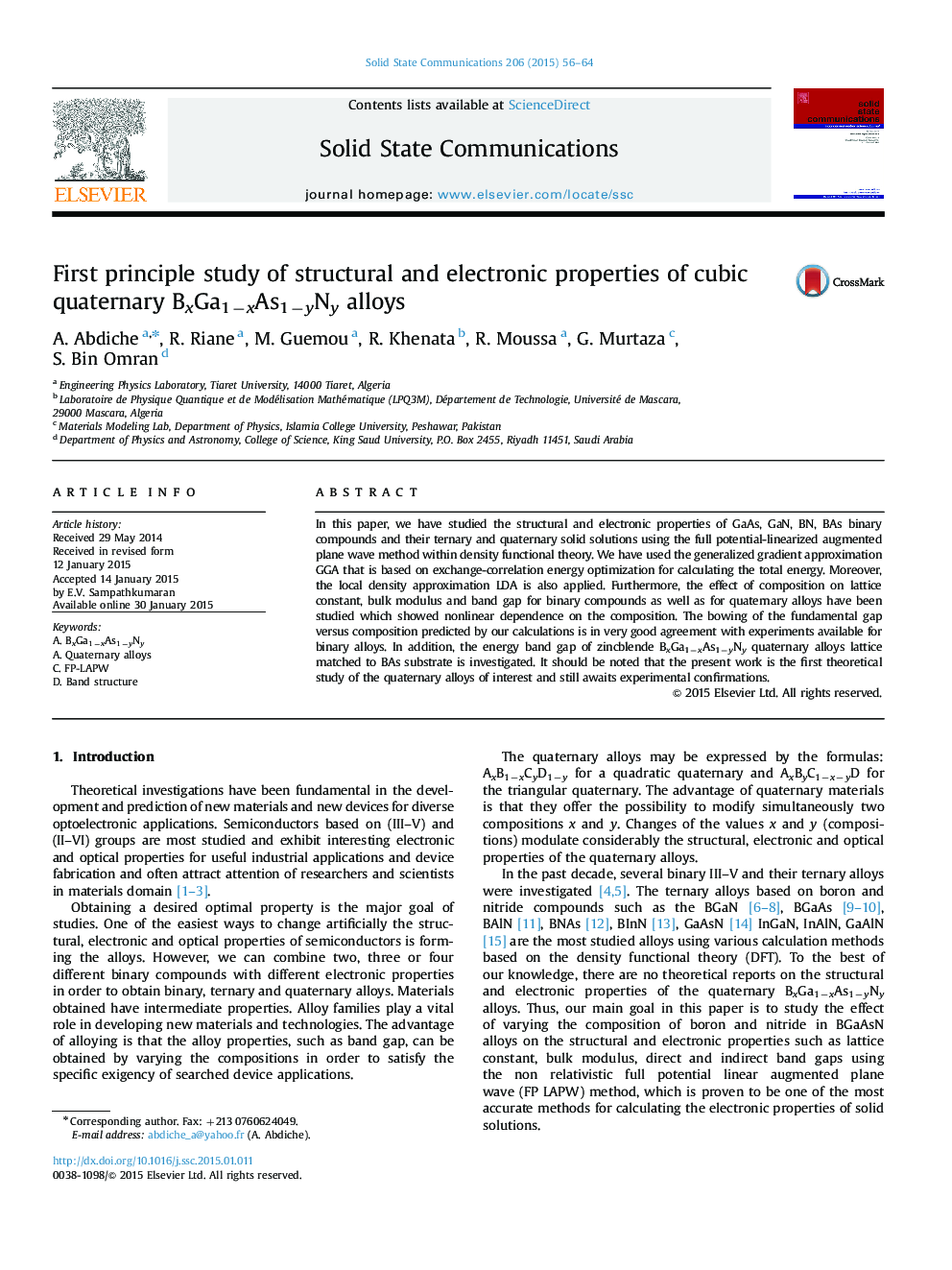 First principle study of structural and electronic properties of cubic quaternary BxGa1âxAs1âyNy alloys