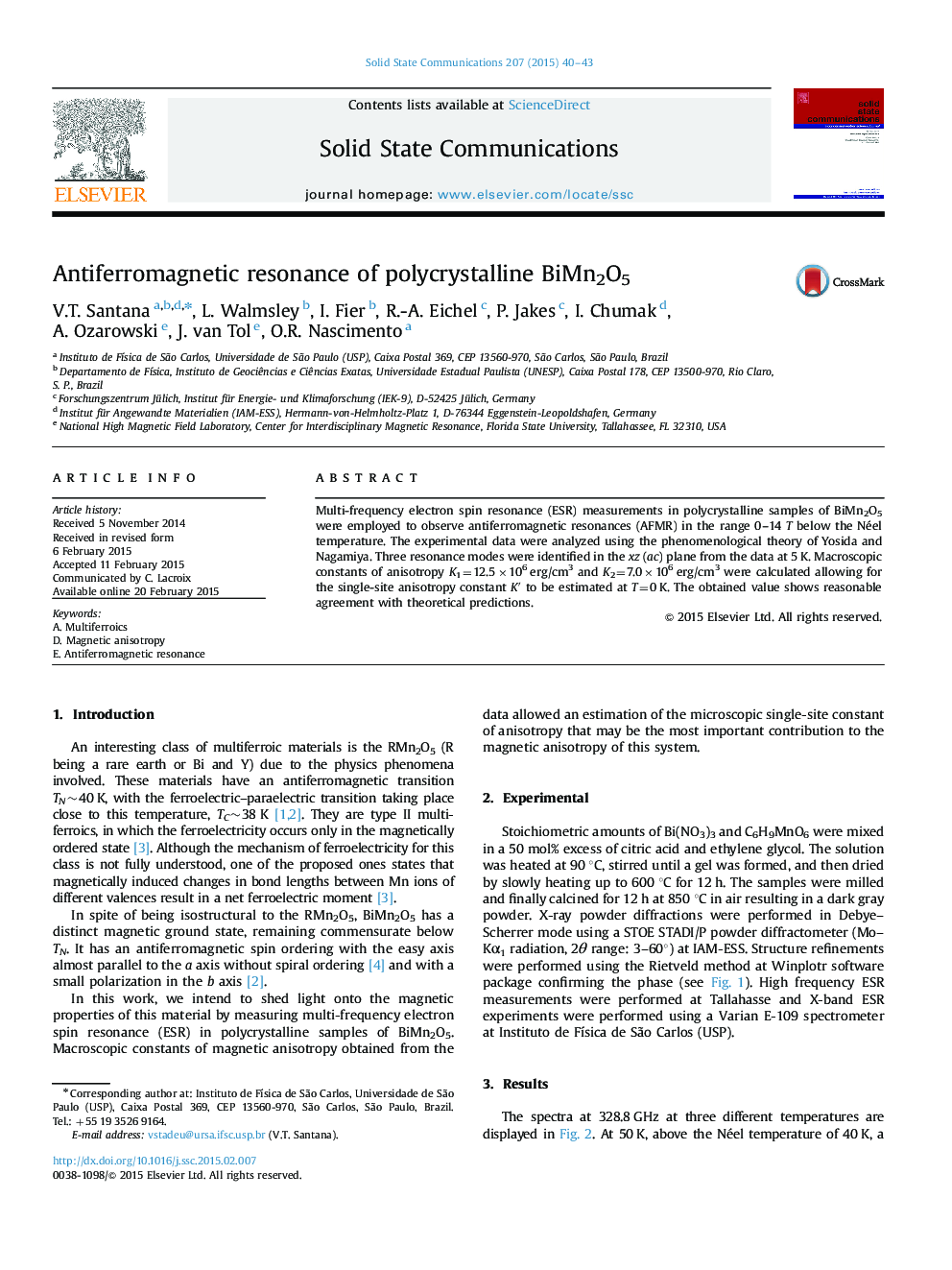 Antiferromagnetic resonance of polycrystalline BiMn2O5