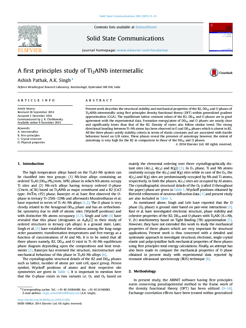 A first principles study of Ti2AlNb intermetallic