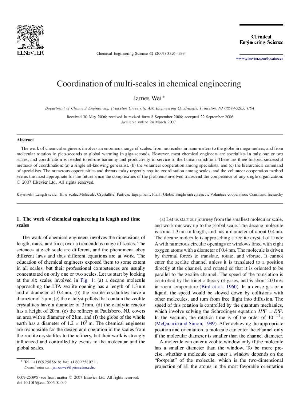 عکس صفحه اول مقاله: Coordination of multi-scales in chemical engineering Coordination of multi-scales in chemical engineering