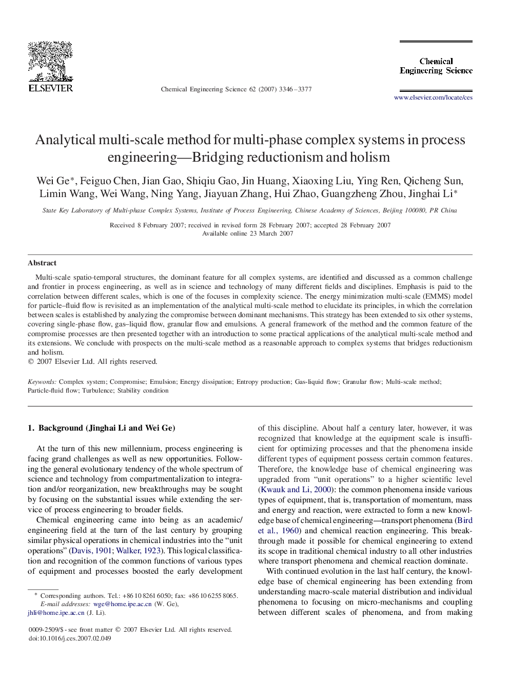 Analytical multi-scale method for multi-phase complex systems in process engineering—Bridging reductionism and holism