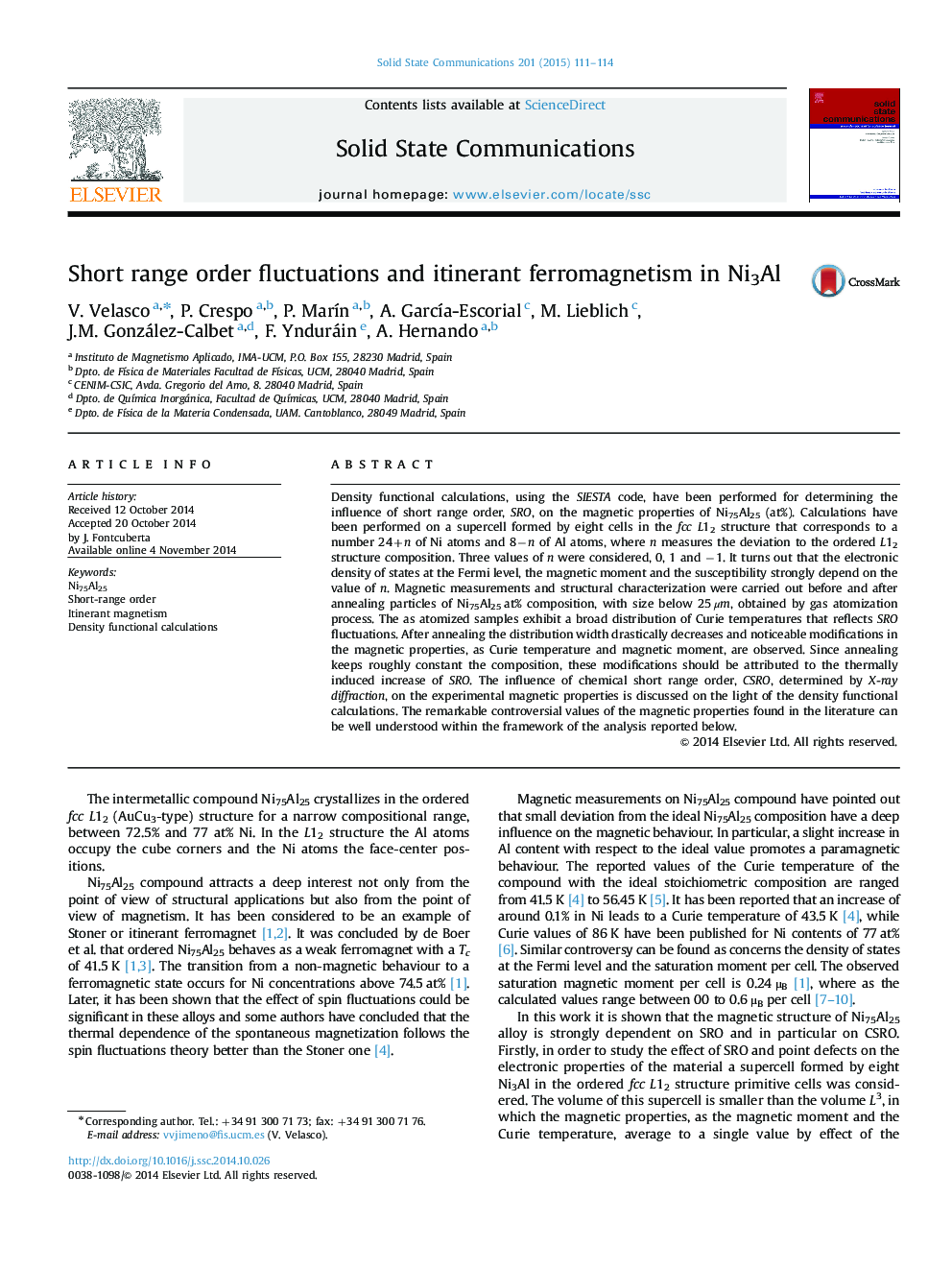 Short range order fluctuations and itinerant ferromagnetism in Ni3Al