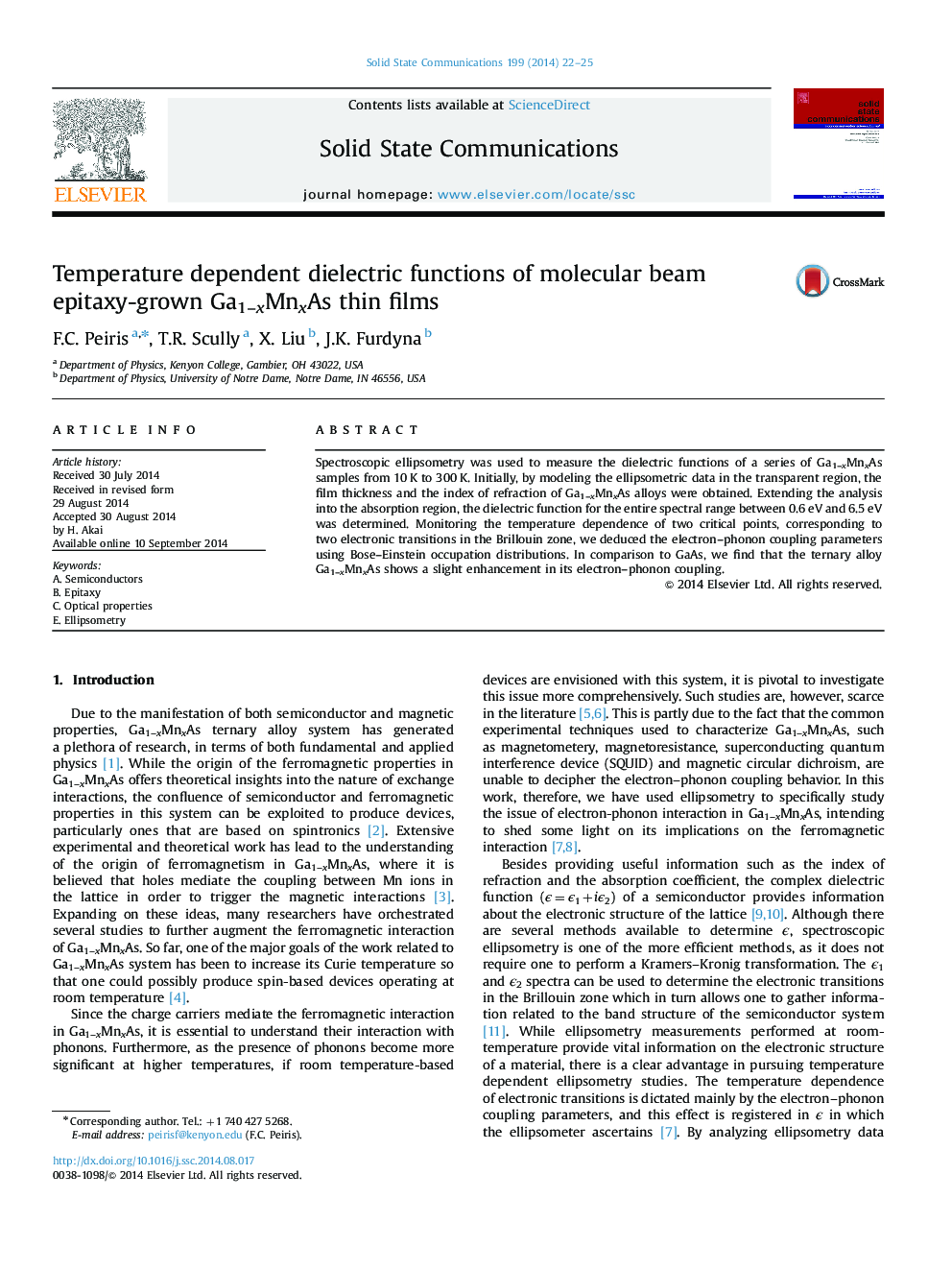 Temperature dependent dielectric functions of molecular beam epitaxy-grown Ga1-xMnxAs thin films