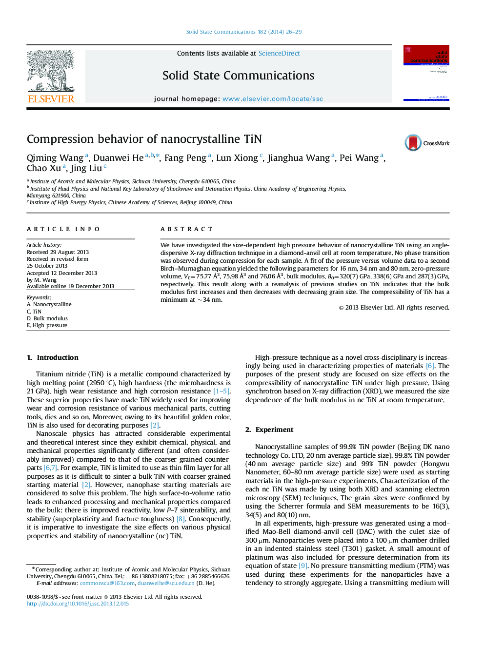 Compression behavior of nanocrystalline TiN