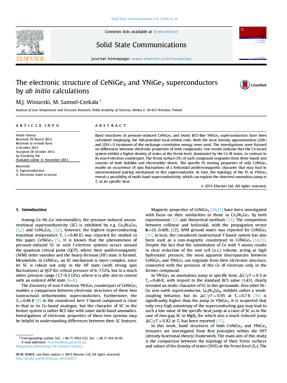 The electronic structure of CeNiGe3 and YNiGe3 superconductors by ab initio calculations