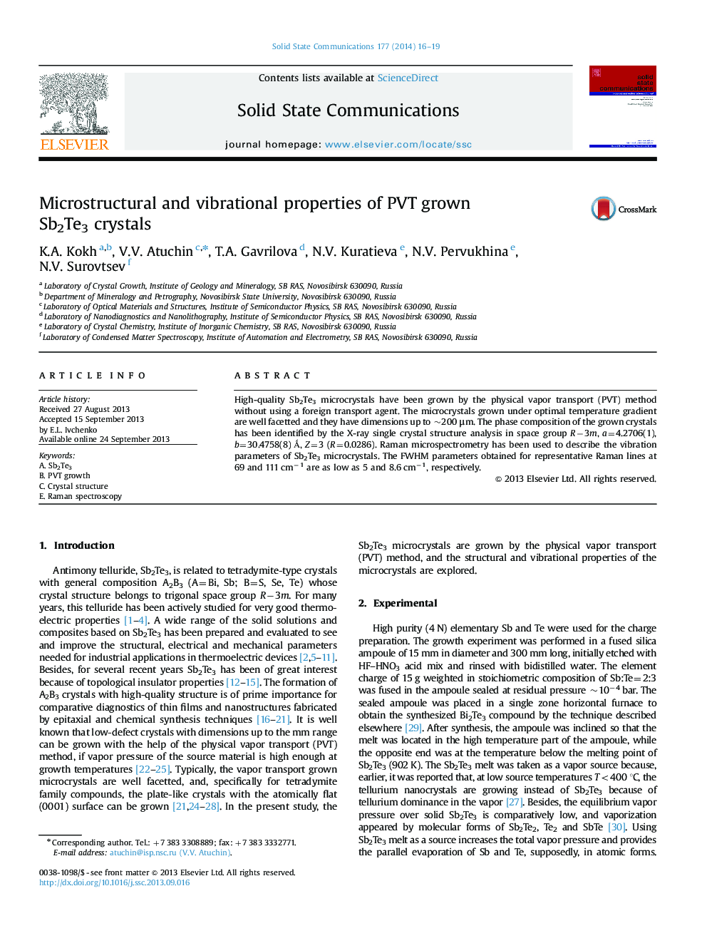 Microstructural and vibrational properties of PVT grown Sb2Te3 crystals