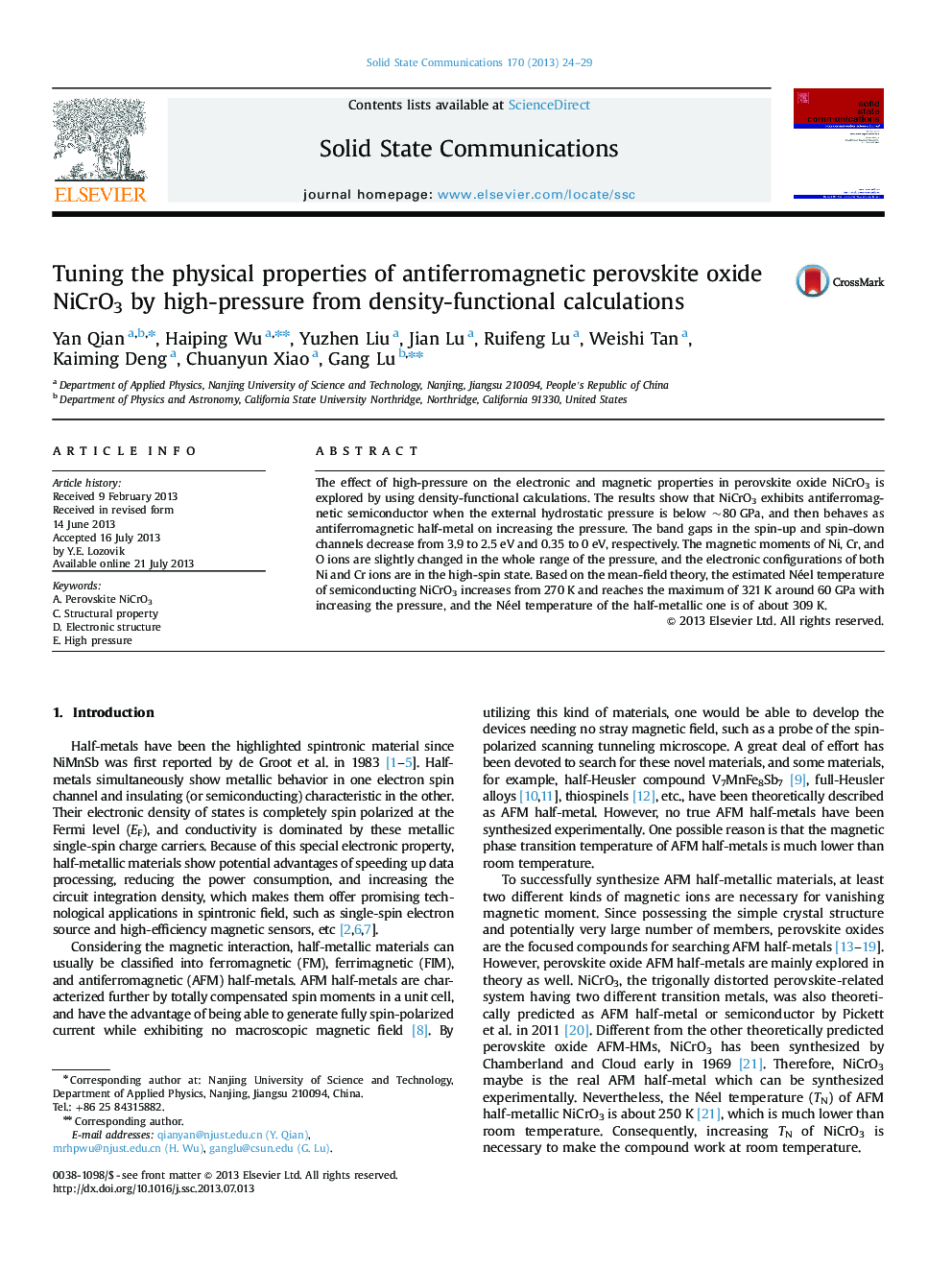 Tuning the physical properties of antiferromagnetic perovskite oxide NiCrO3 by high-pressure from density-functional calculations