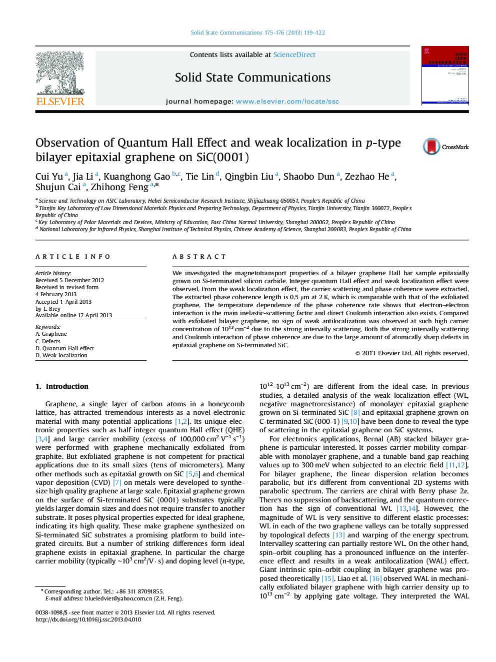 Observation of Quantum Hall Effect and weak localization in p-type bilayer epitaxial graphene on SiC(0001)