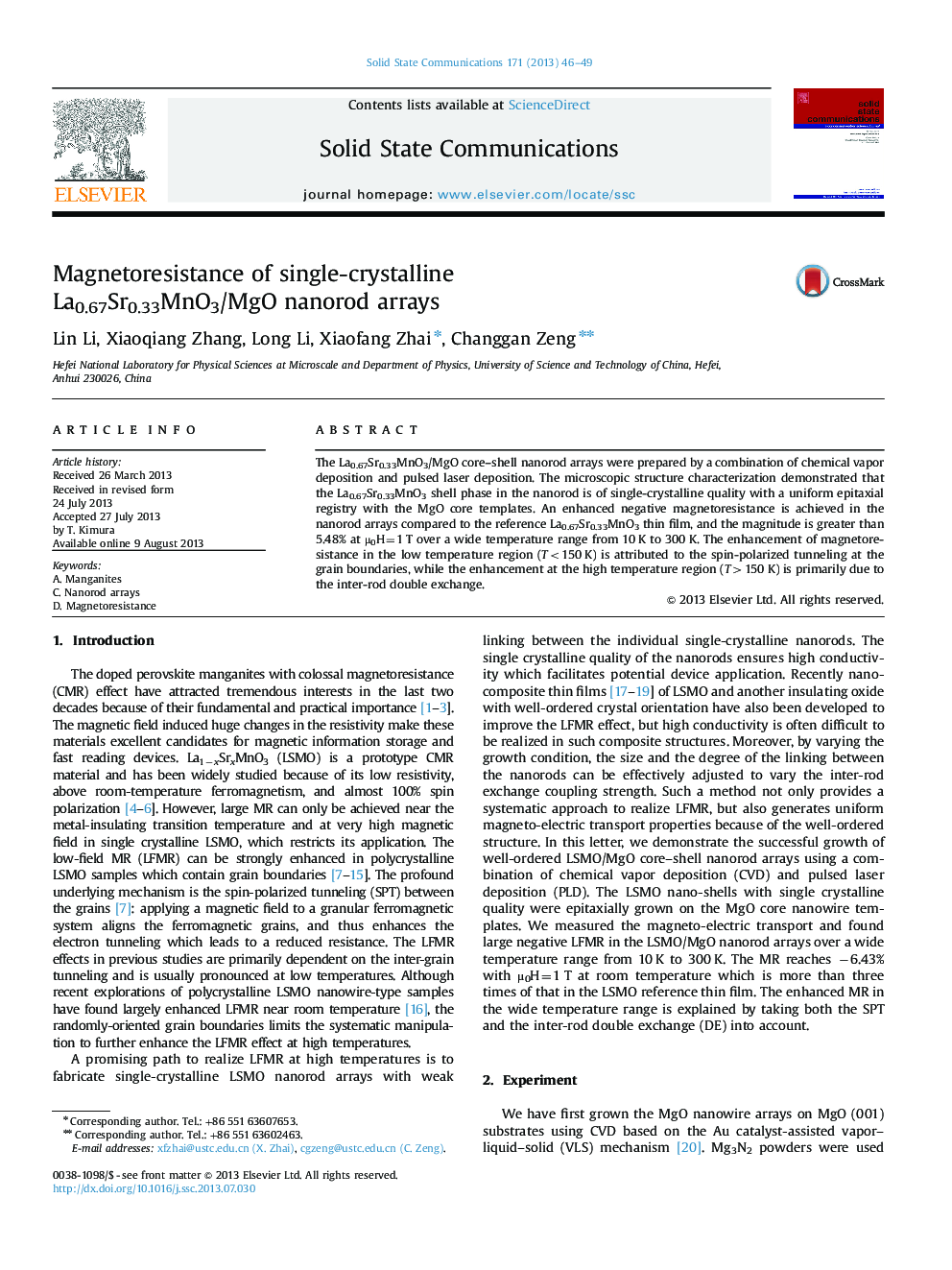 Magnetoresistance of single-crystalline La0.67Sr0.33MnO3/MgO nanorod arrays