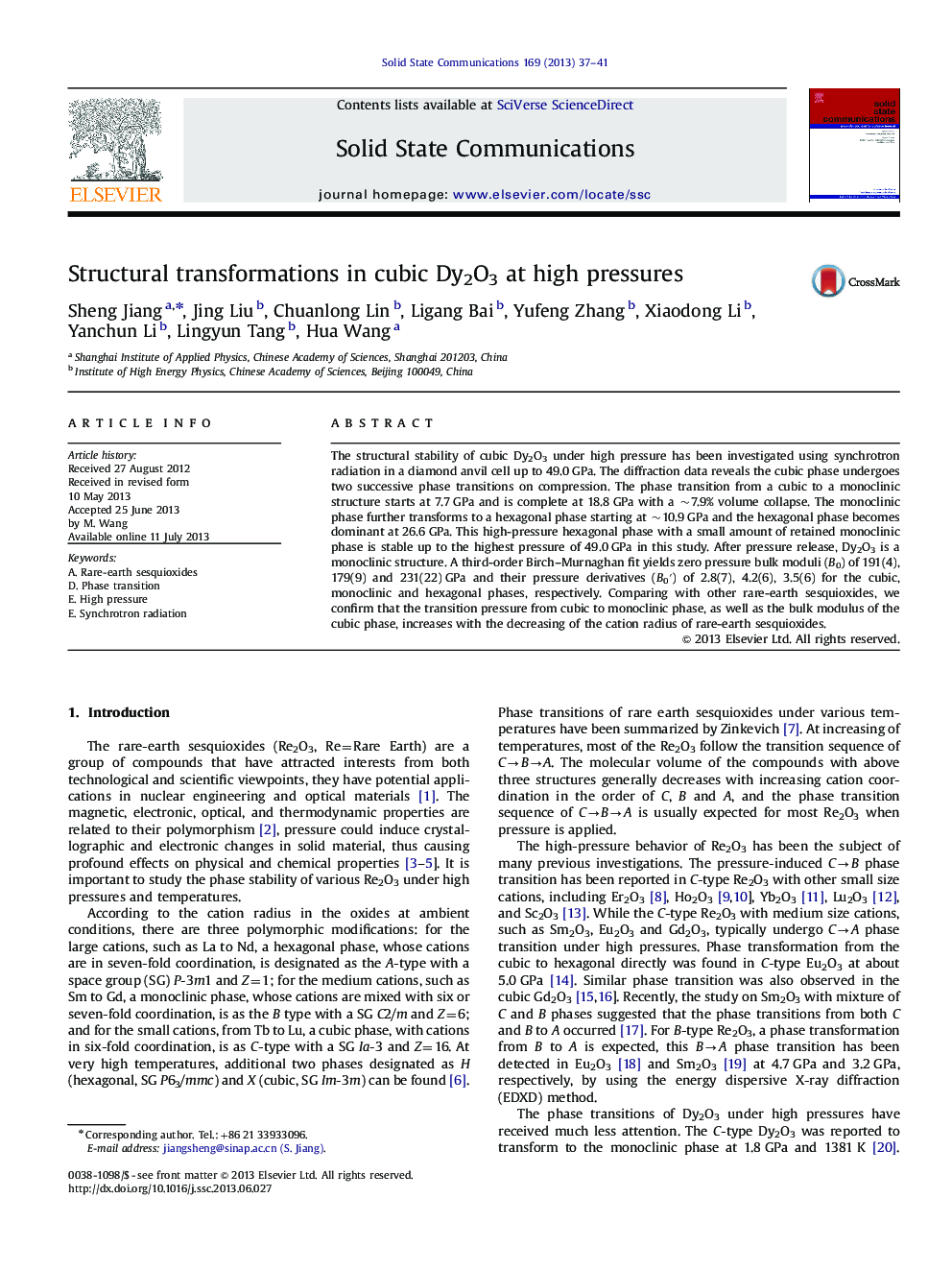 Structural transformations in cubic Dy2O3 at high pressures