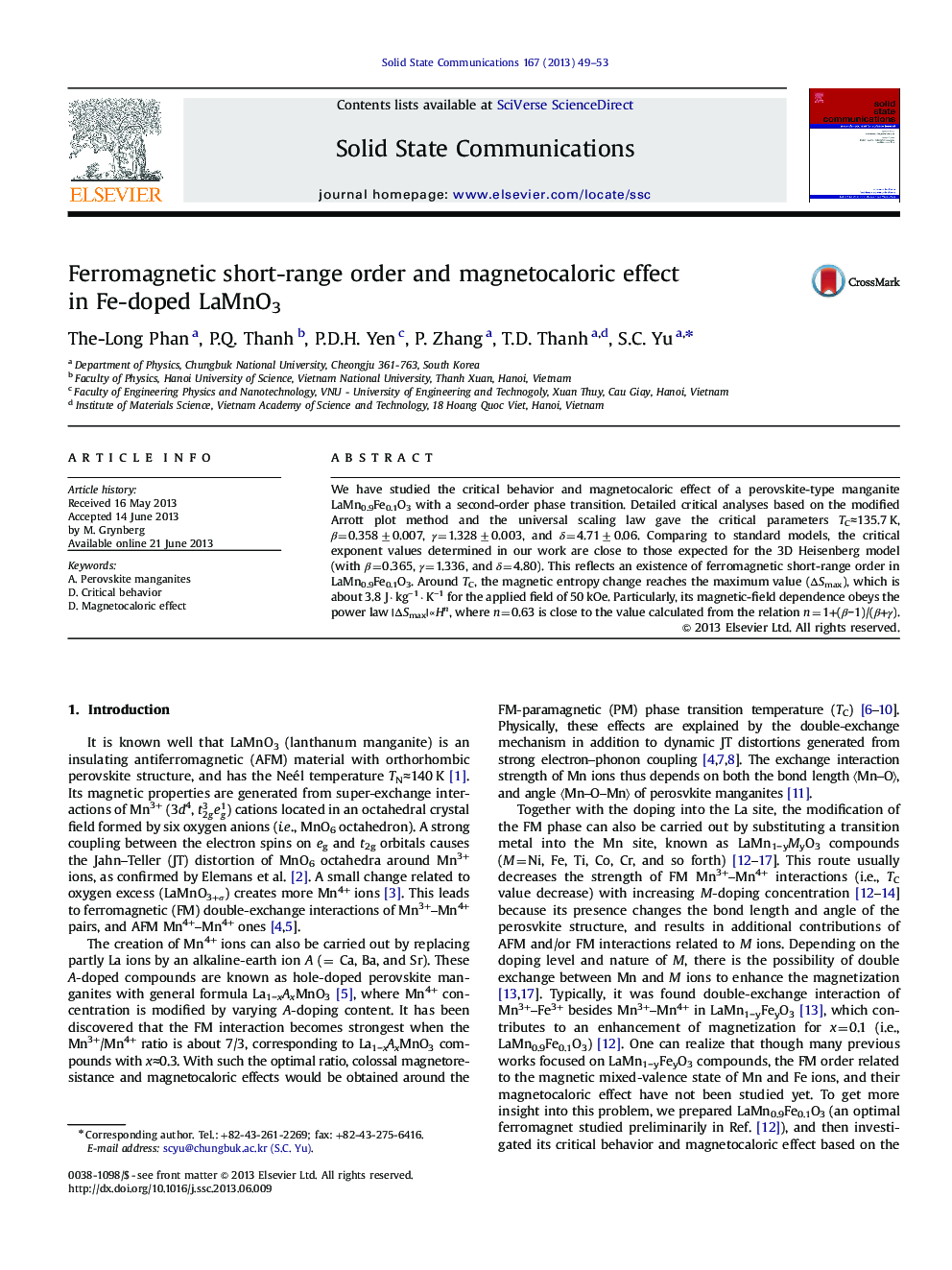 Ferromagnetic short-range order and magnetocaloric effect in Fe-doped LaMnO3