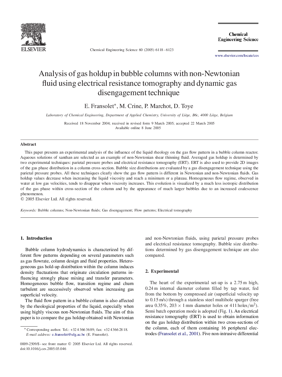 Analysis of gas holdup in bubble columns with non-Newtonian fluid using electrical resistance tomography and dynamic gas disengagement technique