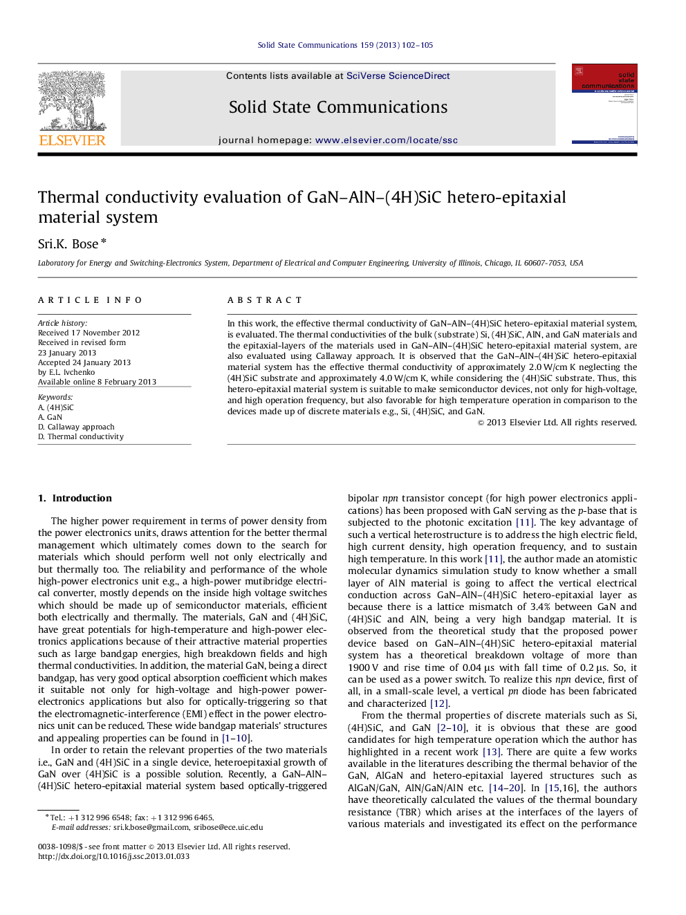 Thermal conductivity evaluation of GaN-AlN-(4H)SiC hetero-epitaxial material system