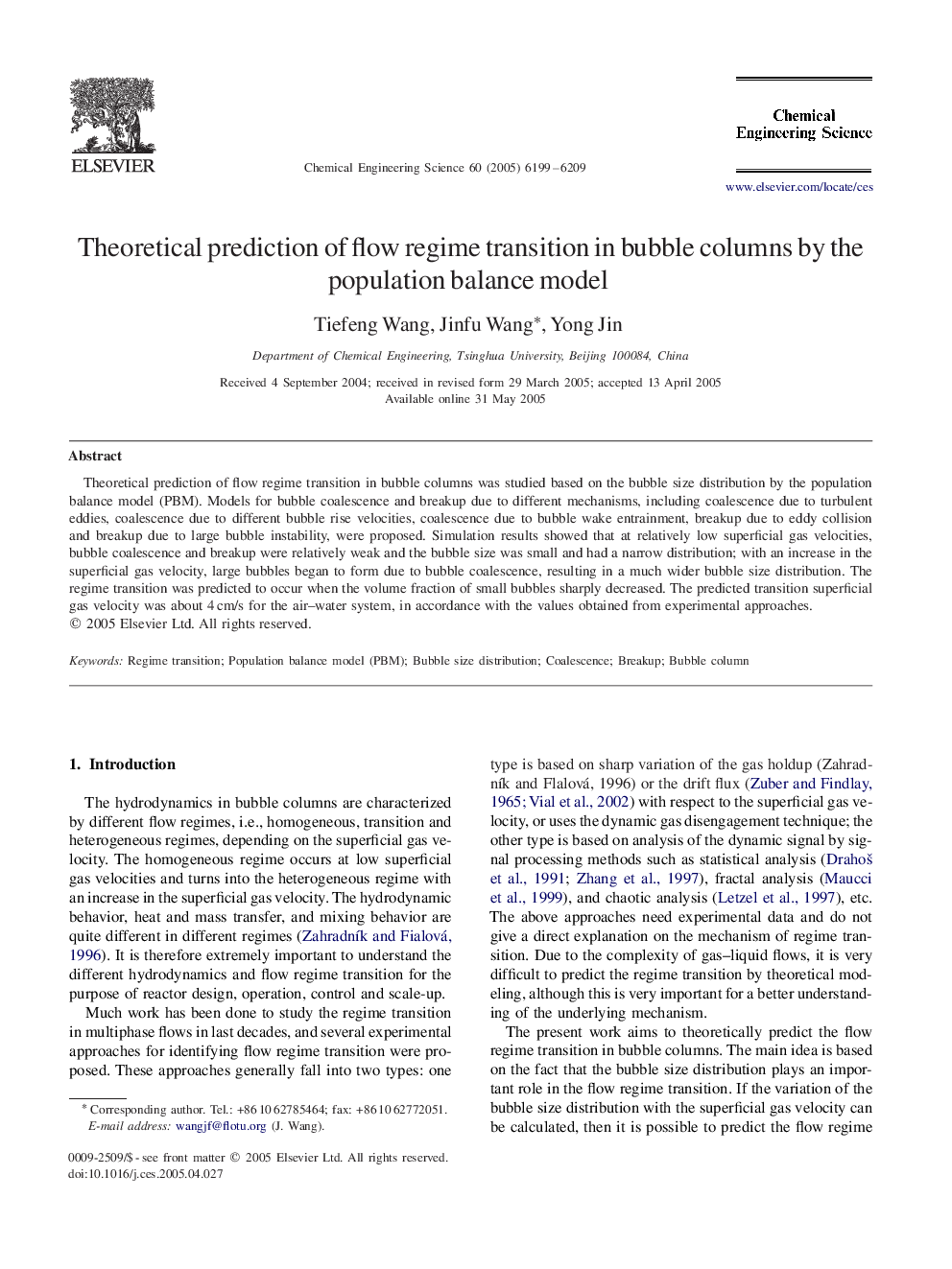 Theoretical prediction of flow regime transition in bubble columns by the population balance model