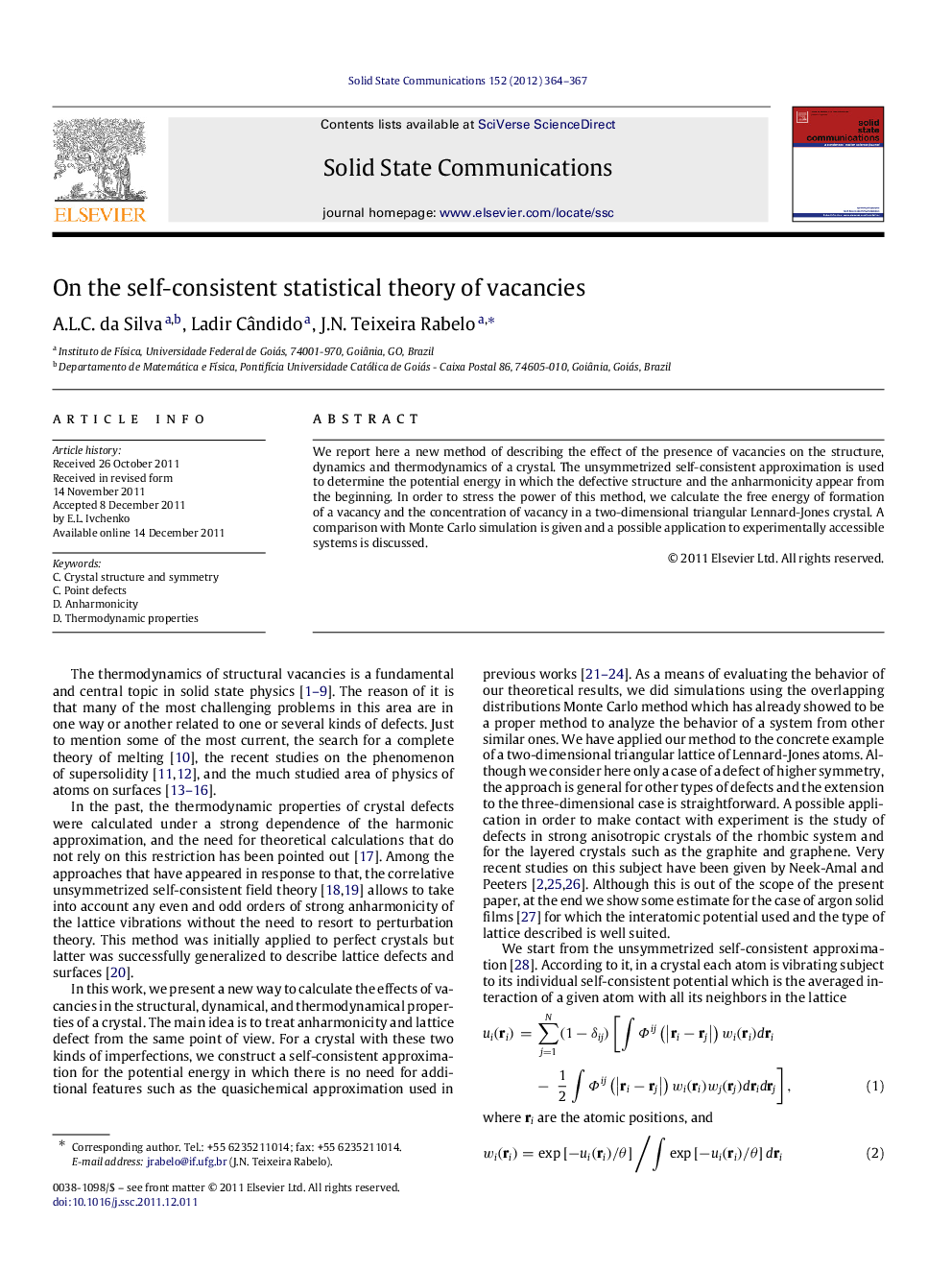 On the self-consistent statistical theory of vacancies