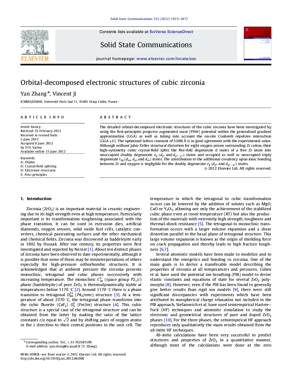 Orbital-decomposed electronic structures of cubic zirconia