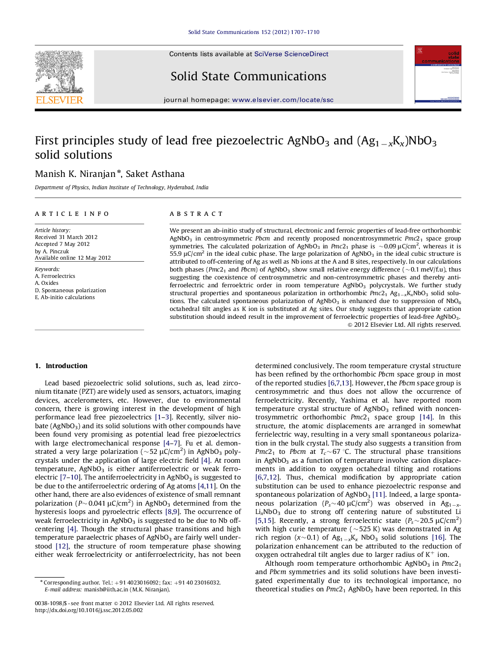 First principles study of lead free piezoelectric AgNbO3 and (Ag1−xKx)NbO3 solid solutions