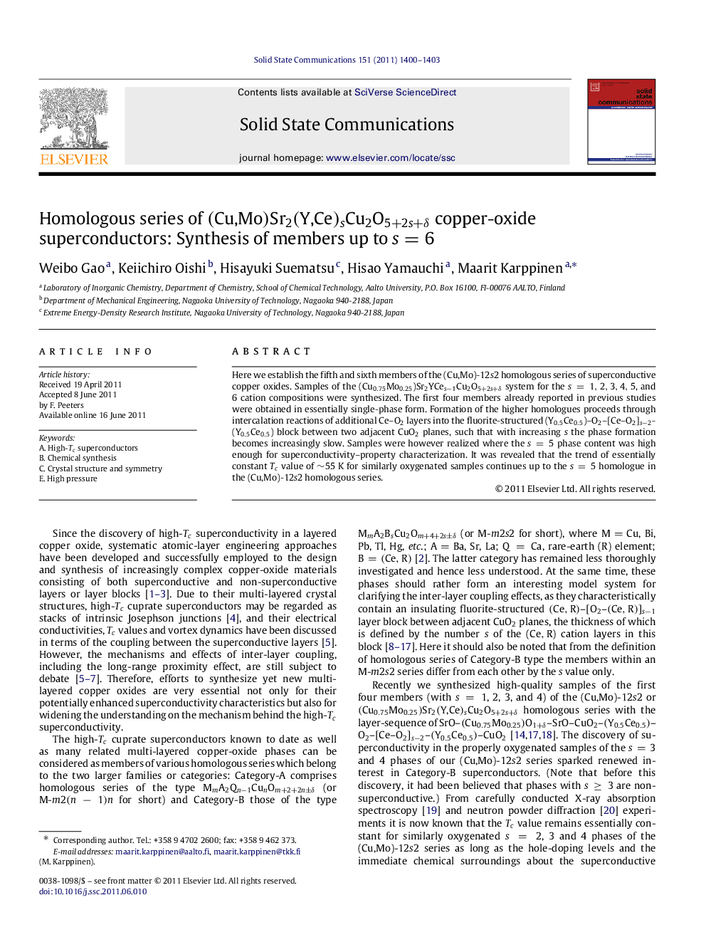 Homologous series of (Cu,Mo)Sr2(Y,Ce)sCu2O5+2s+Î´ copper-oxide superconductors: Synthesis of members up to s=6