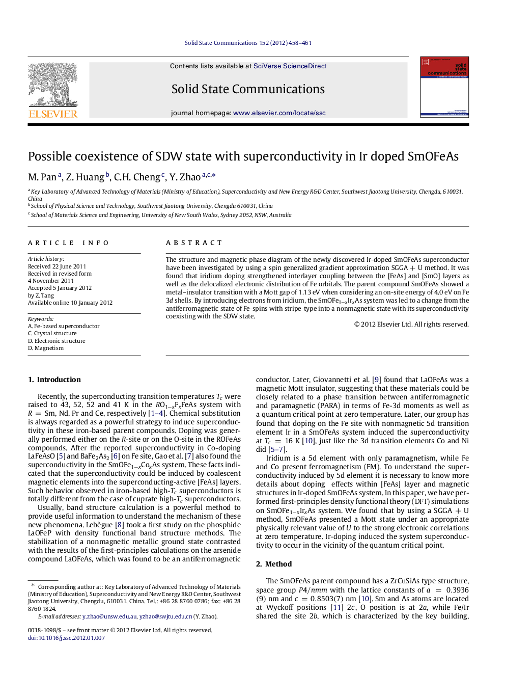 Possible coexistence of SDW state with superconductivity in Ir doped SmOFeAs