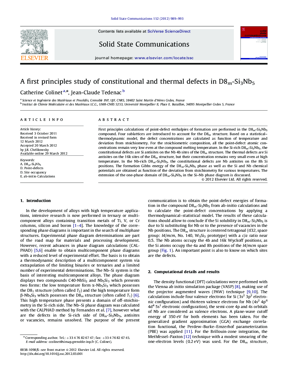 A first principles study of constitutional and thermal defects in D8m-Si3Nb5