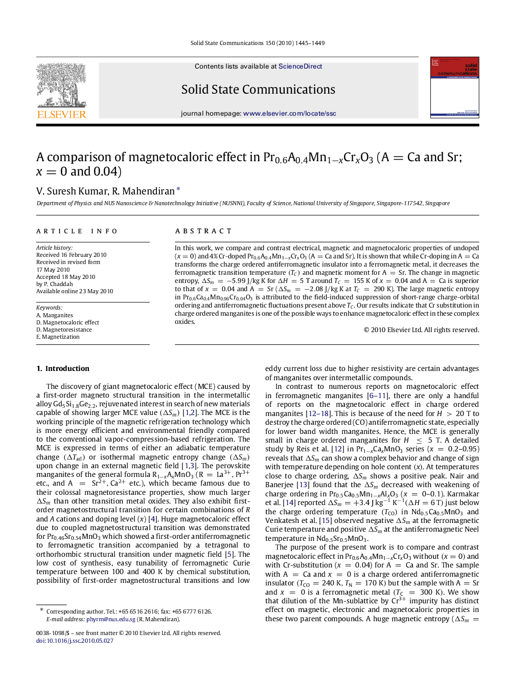 A comparison of magnetocaloric effect in Pr0.6A0.4Mn1−xCrxO3 (A=Ca and Sr; x=0x=0 and 0.04)