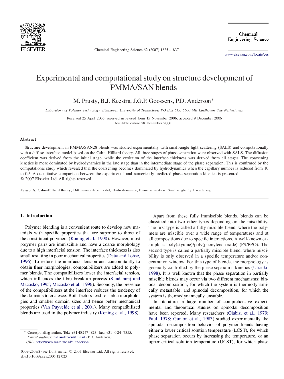 Experimental and computational study on structure development of PMMA/SAN blends