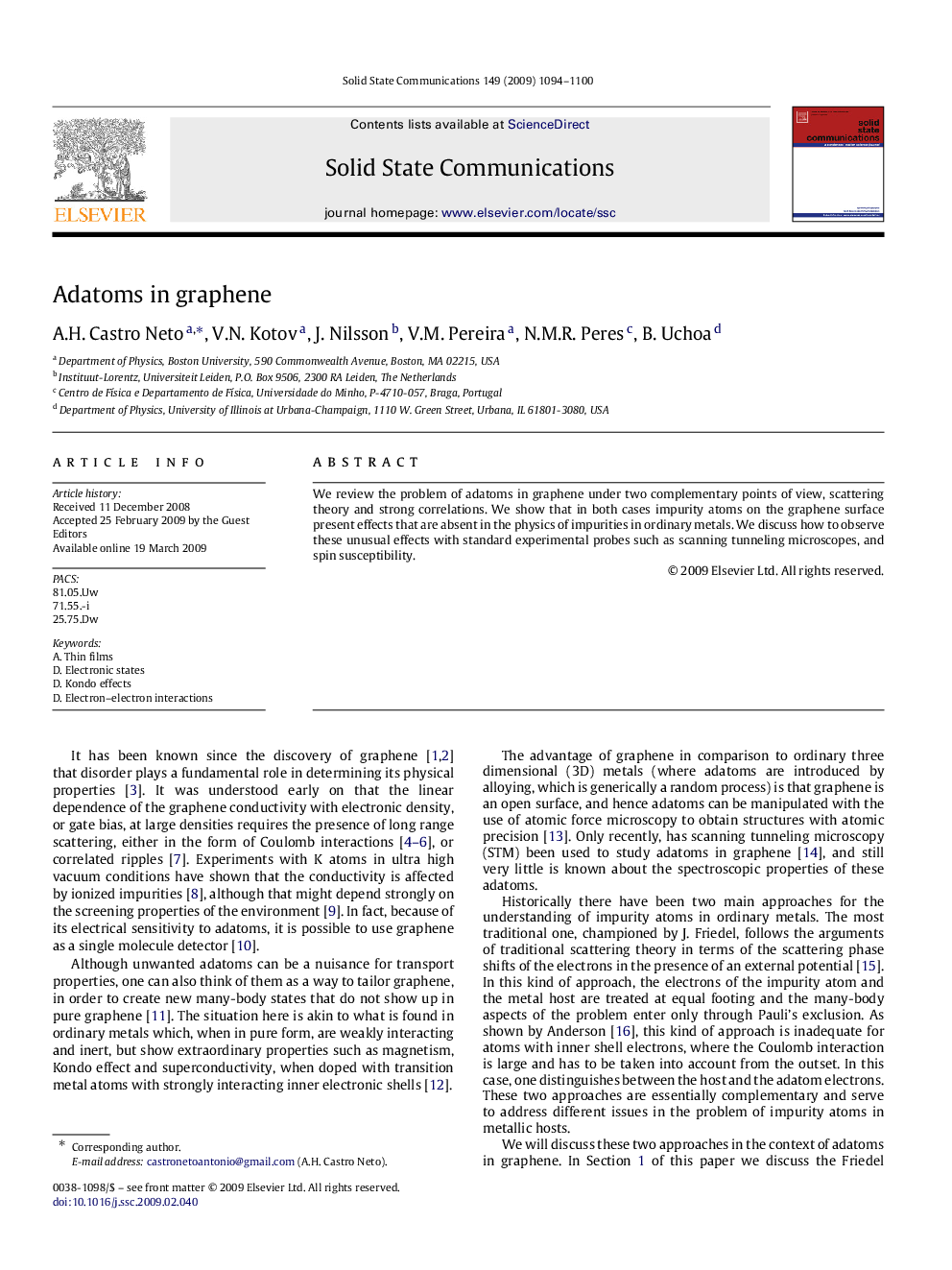 Adatoms in graphene